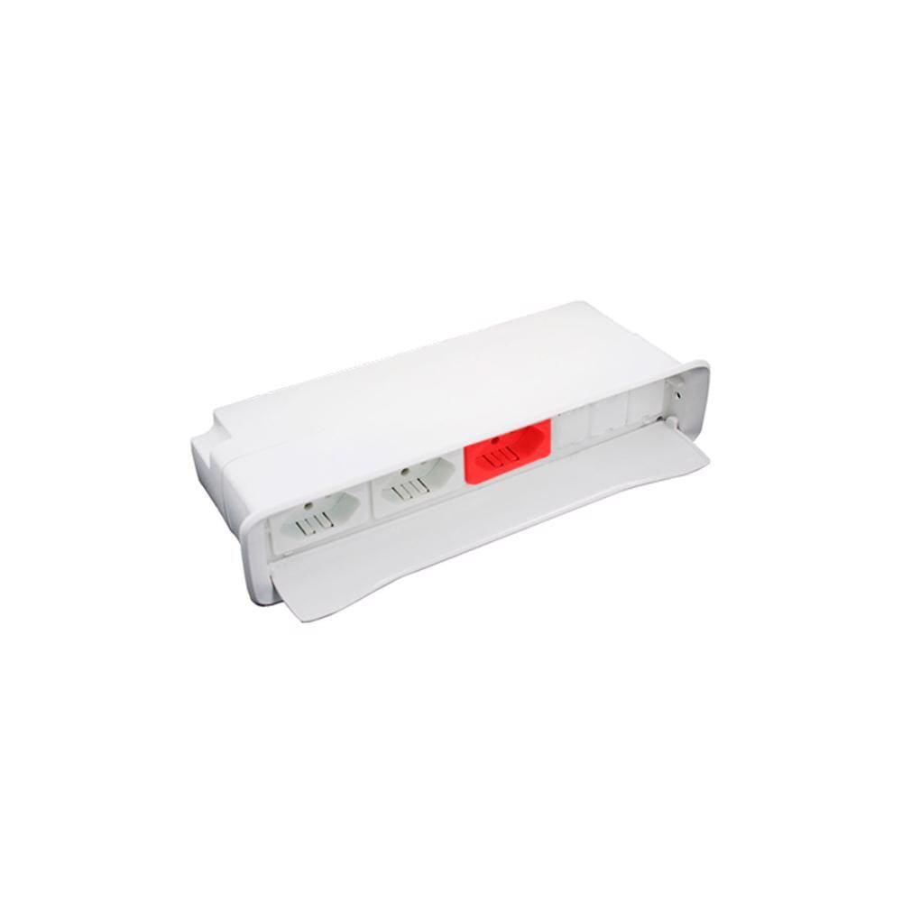 Caixa De Embutir Para Mesa Móveis Com 03 Tomadas 20a Slim Branco