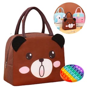 Lancheira Térmica Infantil Bolsa Térmica Marmita MARROM + POP IT BRINQUEDO
