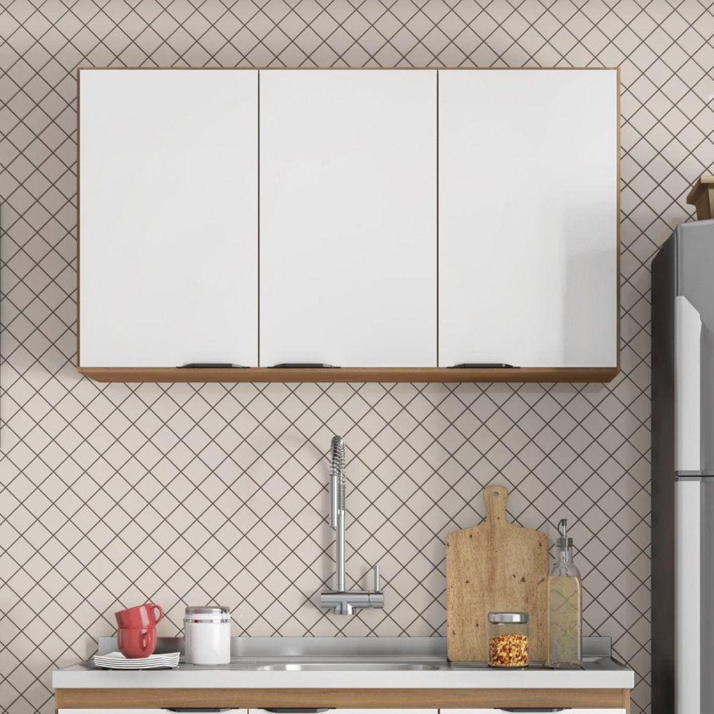 Armário Aéreo 120cm 3 Portas Firenze Amendola Touch/Branco