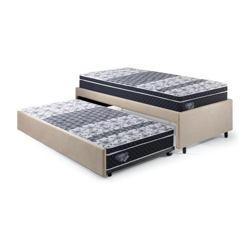 Bicama Box Solteirão 96x203 Cm Suede com Dois Colchões Gran Sleep Molas Verticoil Ecoflex Bege/Preto