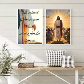 Kit 2 Quadros Jesus- Eu Estarei Sempre Vocês 24X18Cm - Vidro