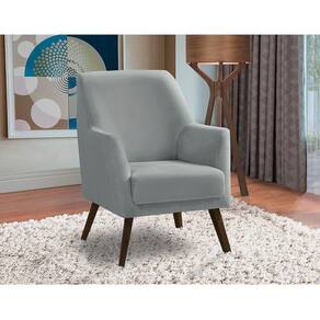 Poltrona Decorativa Sala de Jantar Magali Lisa Veludo Cinza Claro LANSOFBR