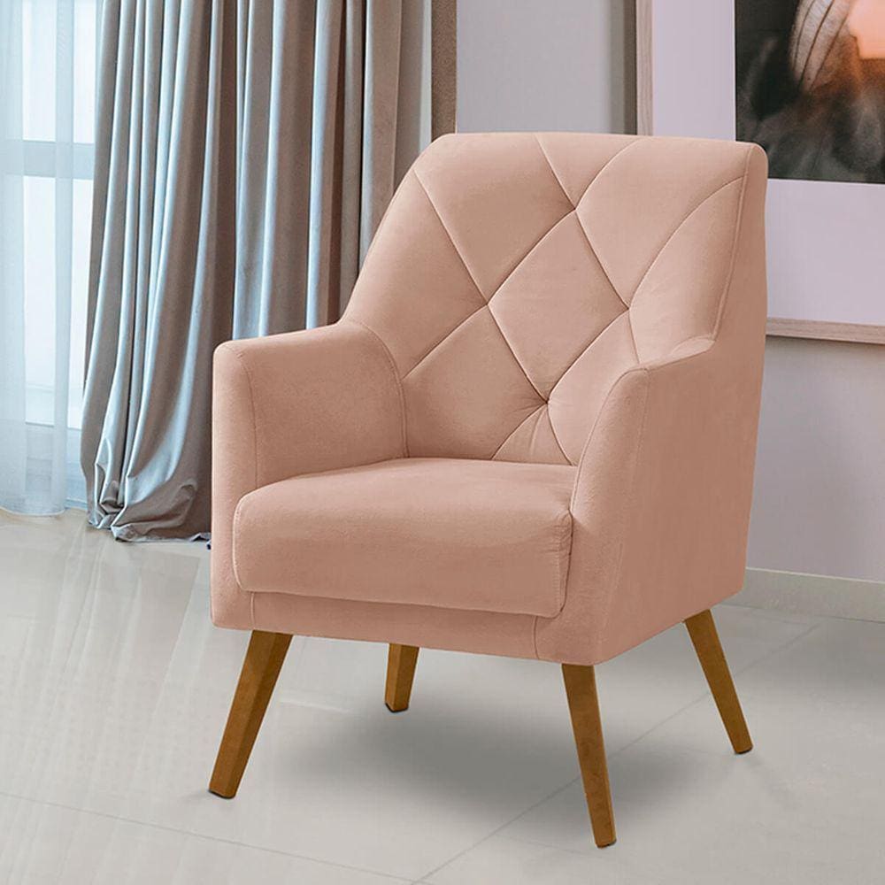Poltrona Decorativa Bordada Magali Veludo Rosê LANSOFBR