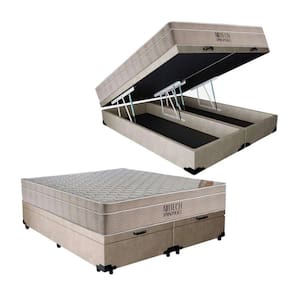 Cama Box Baú Queen + Colchão de Molas Ensacadas Ortobom Airtech Bege 158cm -Suporta até 150 Kg Por Pessoa