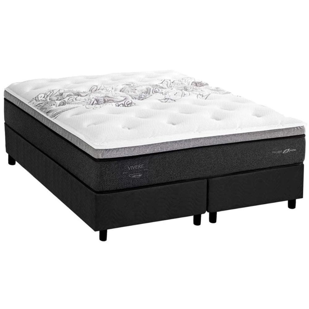 Conjunto Box Baú King: Colchão Molas Herval MasterPocket Ensacadas Partenon C1629 ViscoGel Pillow Top + Base CRC Suede Gray(193x203x33)