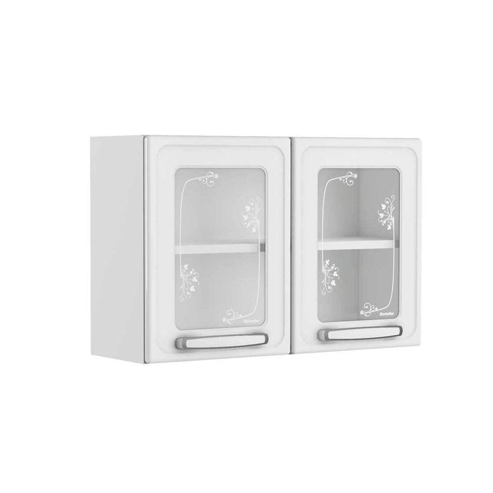 Armário Aéreo p/ Cozinha Evidence 7006 2 Portas c/Vidro 80cm Branco - Bertolini