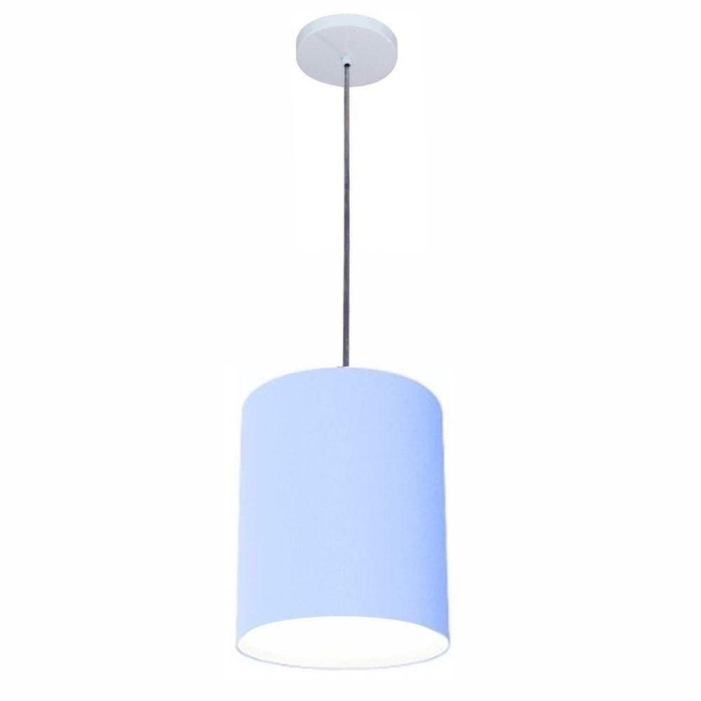 Luminária Pendente Md-4102 Cúpula Em Tecido Cor Azul-bebê Cor Da Canopla Branca E Fio Transparente