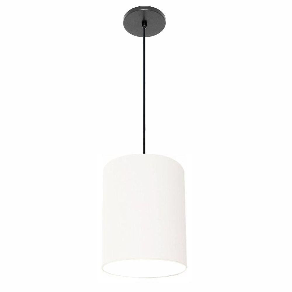 Luminária Pendente Md-4102 Cúpula Em Tecido Cor Branca Cor Da Canopla Canola Preta E Fio Preto