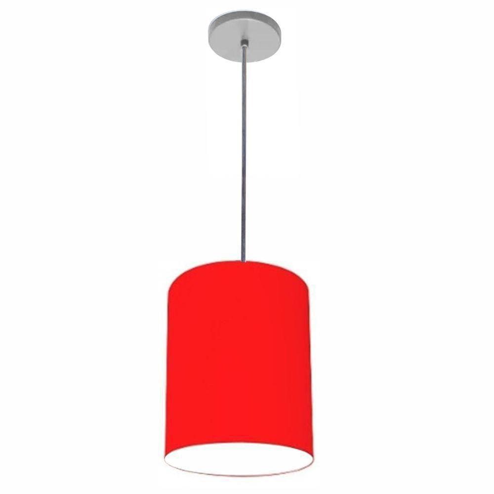 Luminária Pendente Md-4102 Cúpula Em Tecido Cor Vermelho Cor Da Canopla Cinza E Fio Transparente