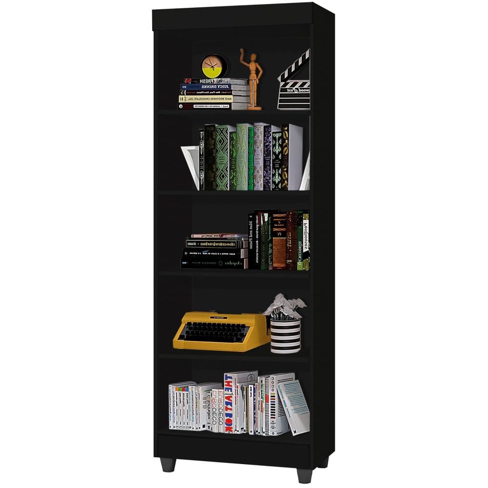 Estante Multiuso Livreiro Aspen J&A Móveis com 05 prateleiras – Preto fosco