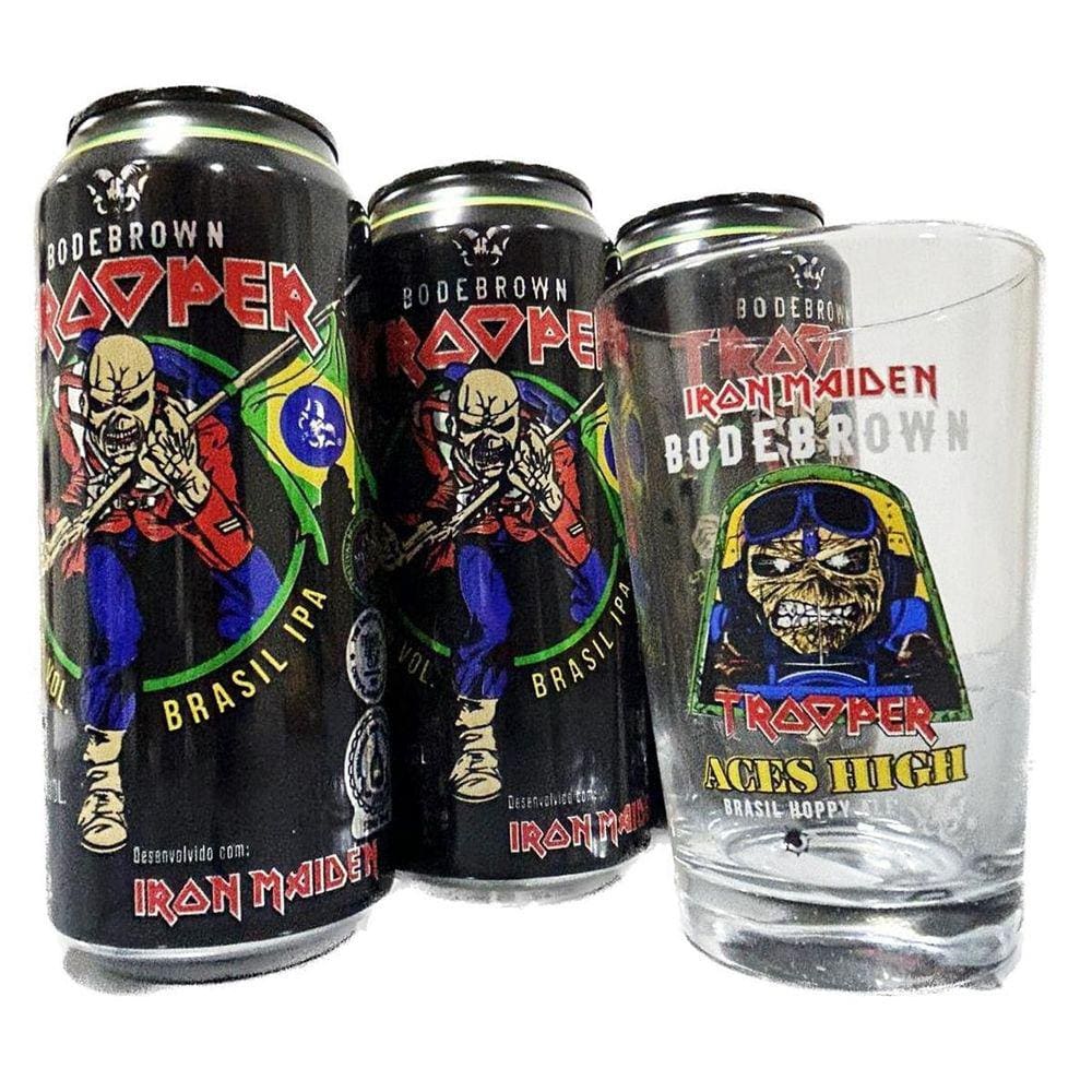 Kit 3 Cervejas Trooper Iron Maiden Ipa 473Ml + Copo 350Ml