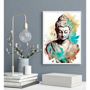 Quadro Decorativo Buda Aquarela Turquesa 33X24Cm
