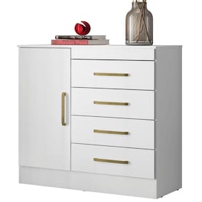 Cômoda Demobile Montevideu 4 gavetas com sapateira 1 porta Branco/Branco Rosa