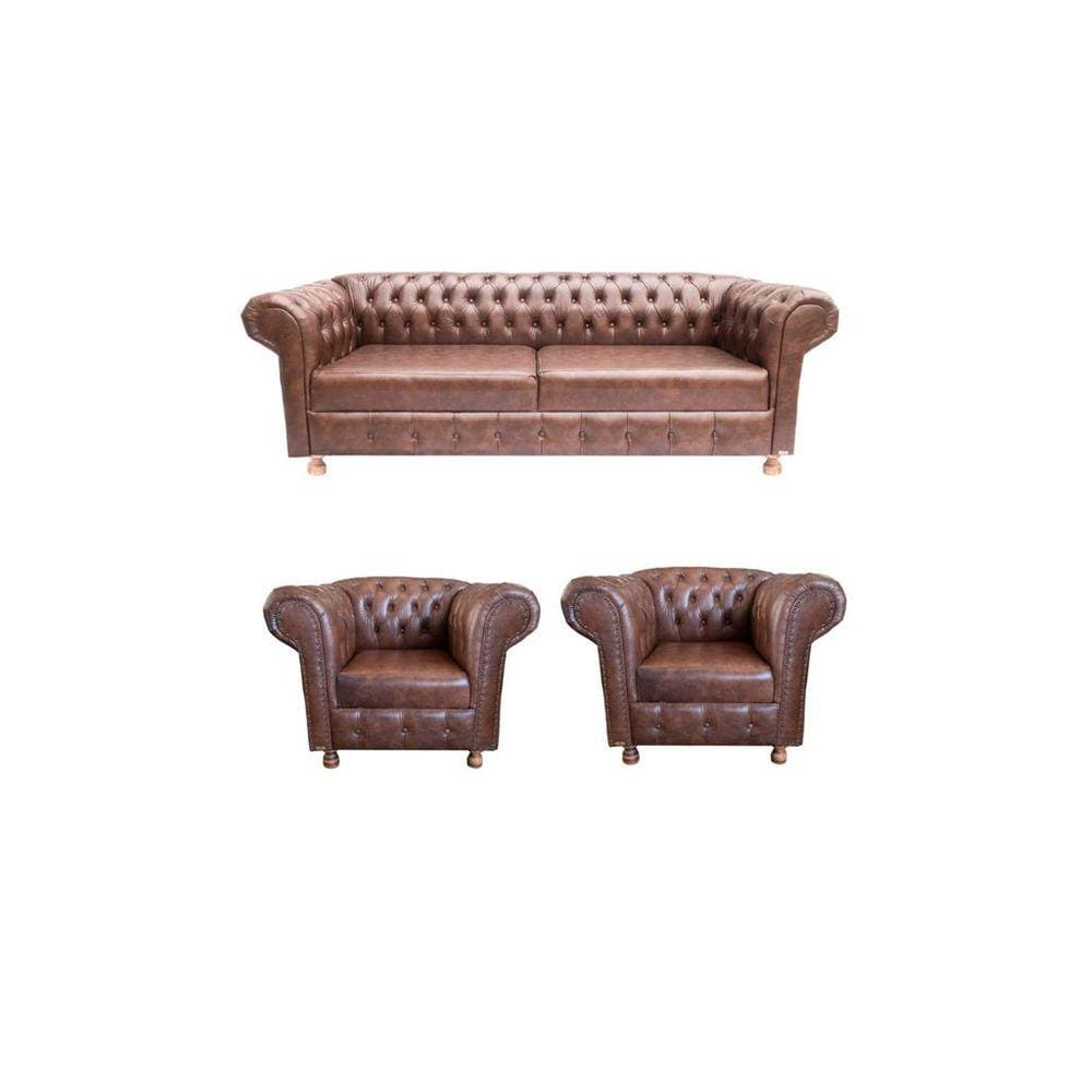 Um Sofá Luiz XV 1,80cm + Duas Poltronas Luiz XV Corano Marrom