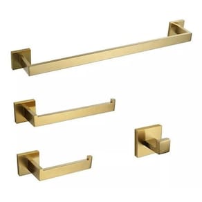 Kit Acessórios Para Banheiro Quadrado Dourado Gold 4 Peças