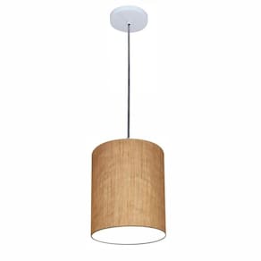 Luminária Pendente Md-4102 Cúpula Em Tecido Cor Palha Cor Da Canopla Branca E Fio Transparente