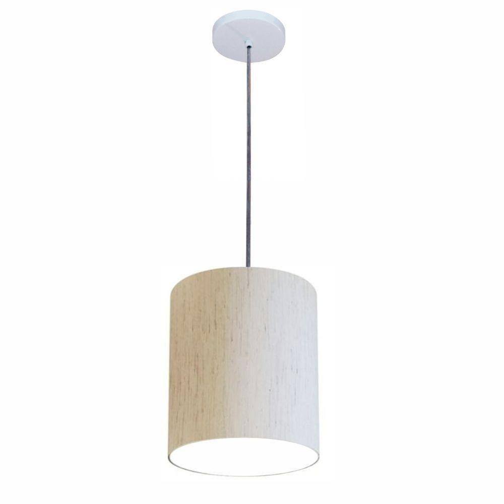 Luminária Pendente Md-4102 Cúpula Em Tecido Cor Bege Cor Da Canopla Branca E Fio Transparente