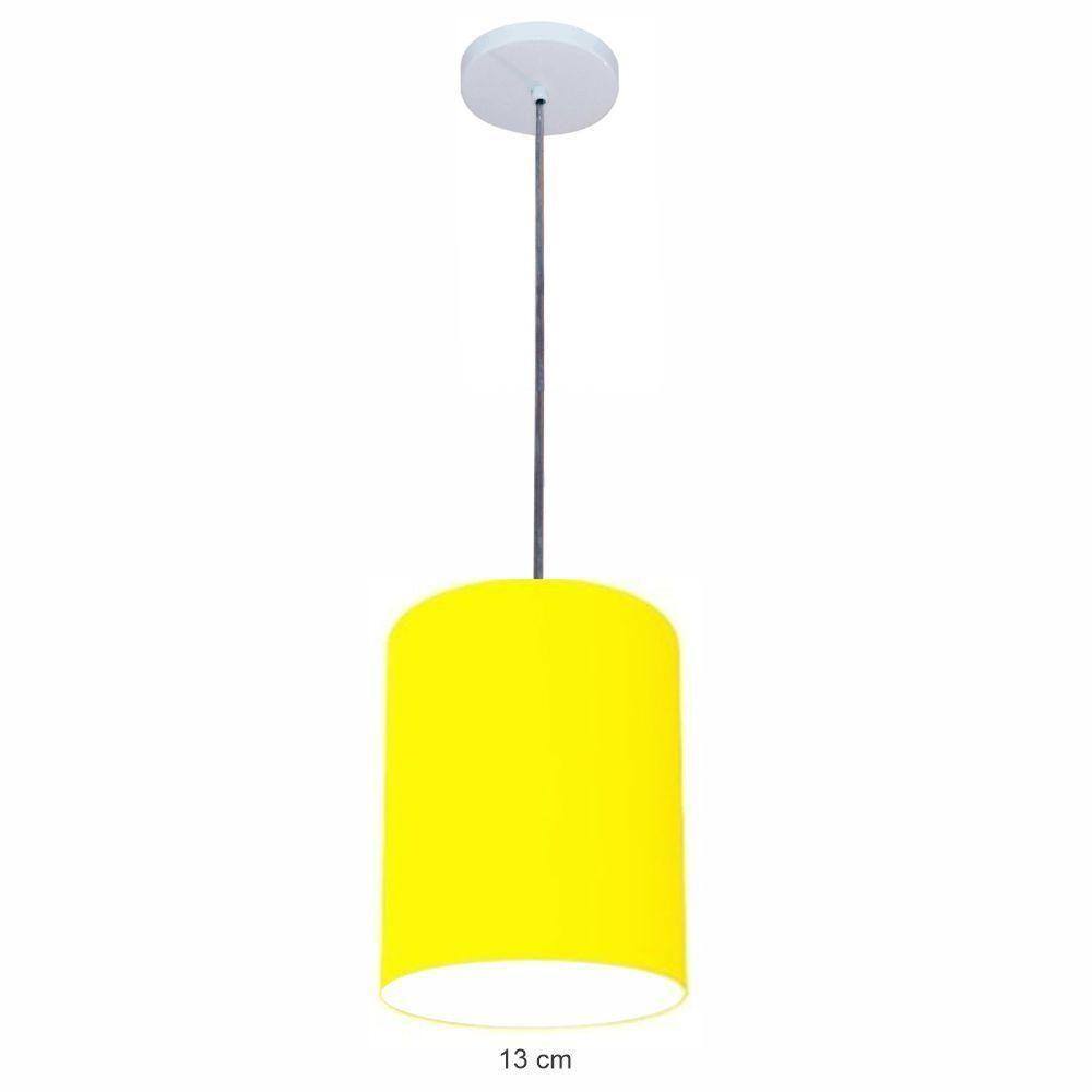 Luminária Pendente Md-4102 Cúpula Em Tecido Cor Amarelo Cor Da Canopla Branca E Fio Transparente