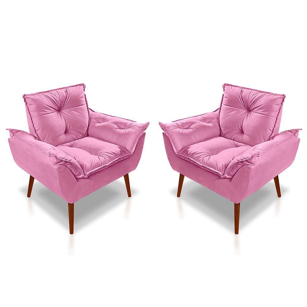 Kit 02 Poltrona Opala Decorativa Suede Rosê