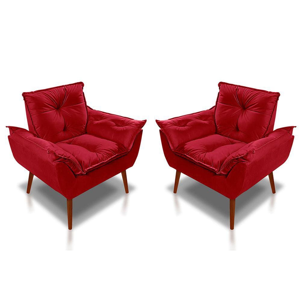 Kit 02 Poltrona Opala Decorativa Suede Vermelho