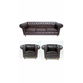 Um Sofá Luiz XV 230cm + Duas Poltronas Luiz XV Corano Café