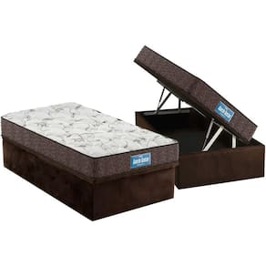 Cama Box Baú Solteiro: Colchão Anatômico Probel D28 / EP Guarda Costas PróMiddle Double Face + Base CRC Suede Brown(88x188)