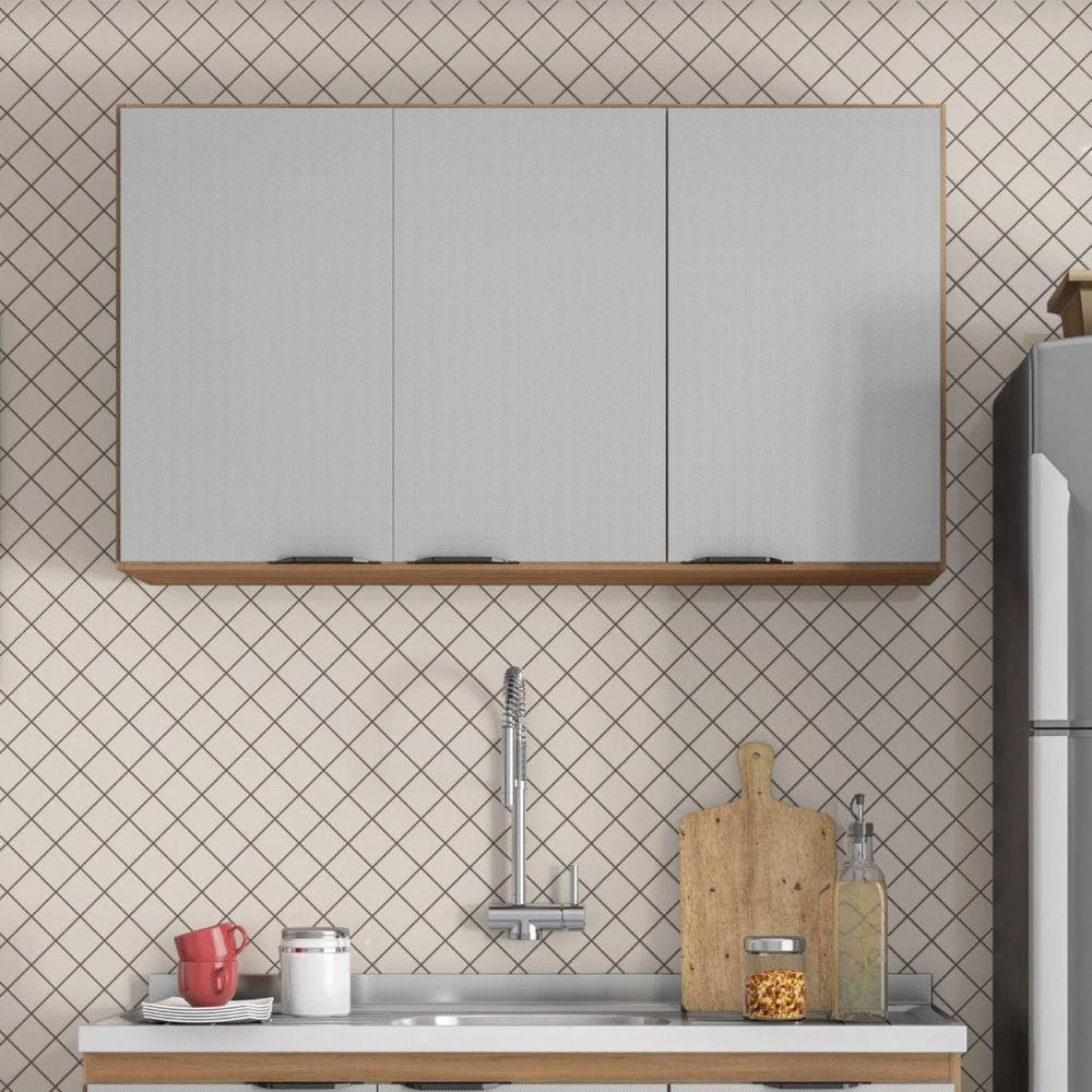Armário Aéreo 120cm 3 Portas Firenze Amêndola Touch/Nude Prime TX