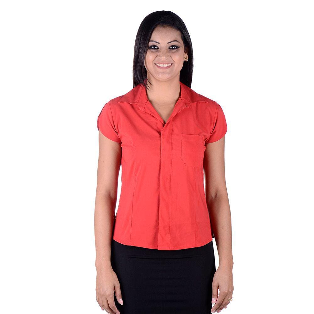 Camisete Feminina Profissional Tecido em Poplin Manga Curta - Vermelho