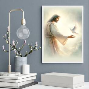 Quadro Decorativo Jesus E O Espírito Santo 24X18Cm - Vidro