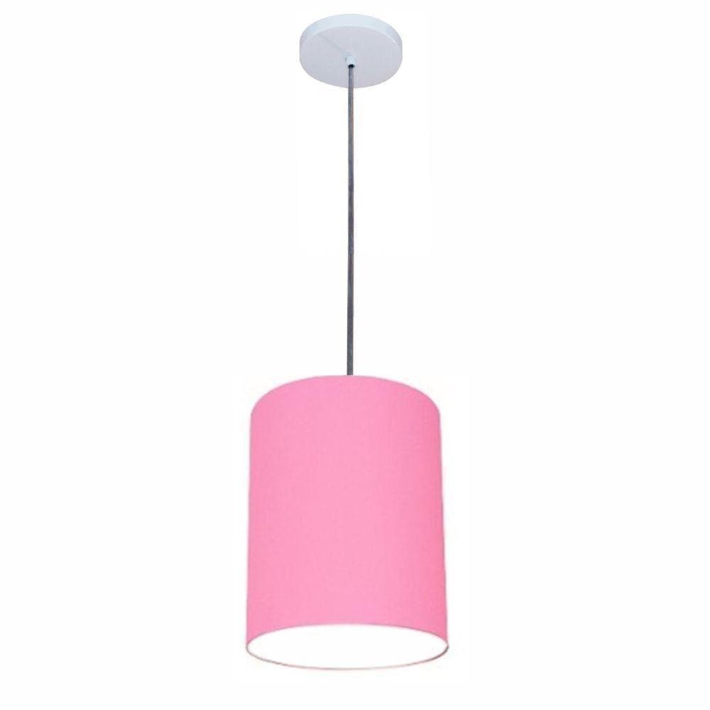 Luminária Pendente Md-4102 Cúpula Em Tecido Cor Rosa-tela Cor Da Canopla Branca E Fio Transparente