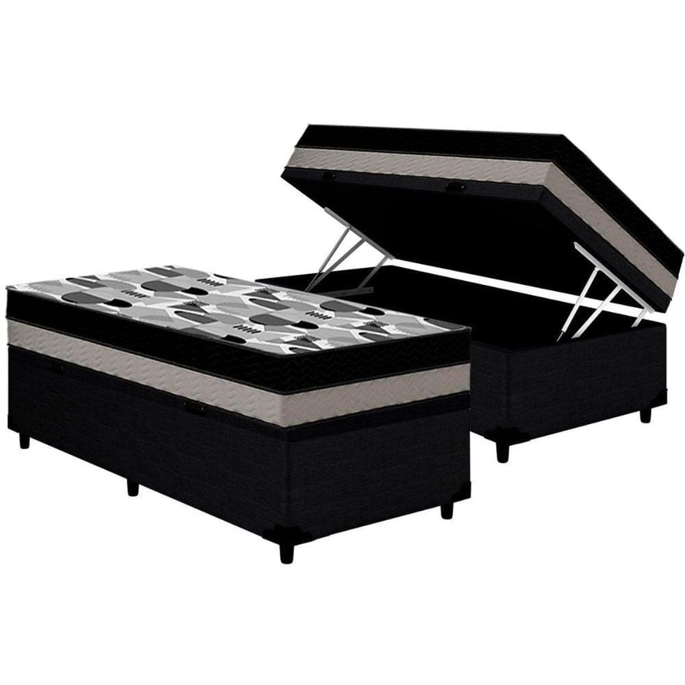 Cama Box Baú Solteiro: Colchão Anatômico Ortobom D33 / EP ISO 100 Double Face + Base CRC CouranoBlack(88x188x20)