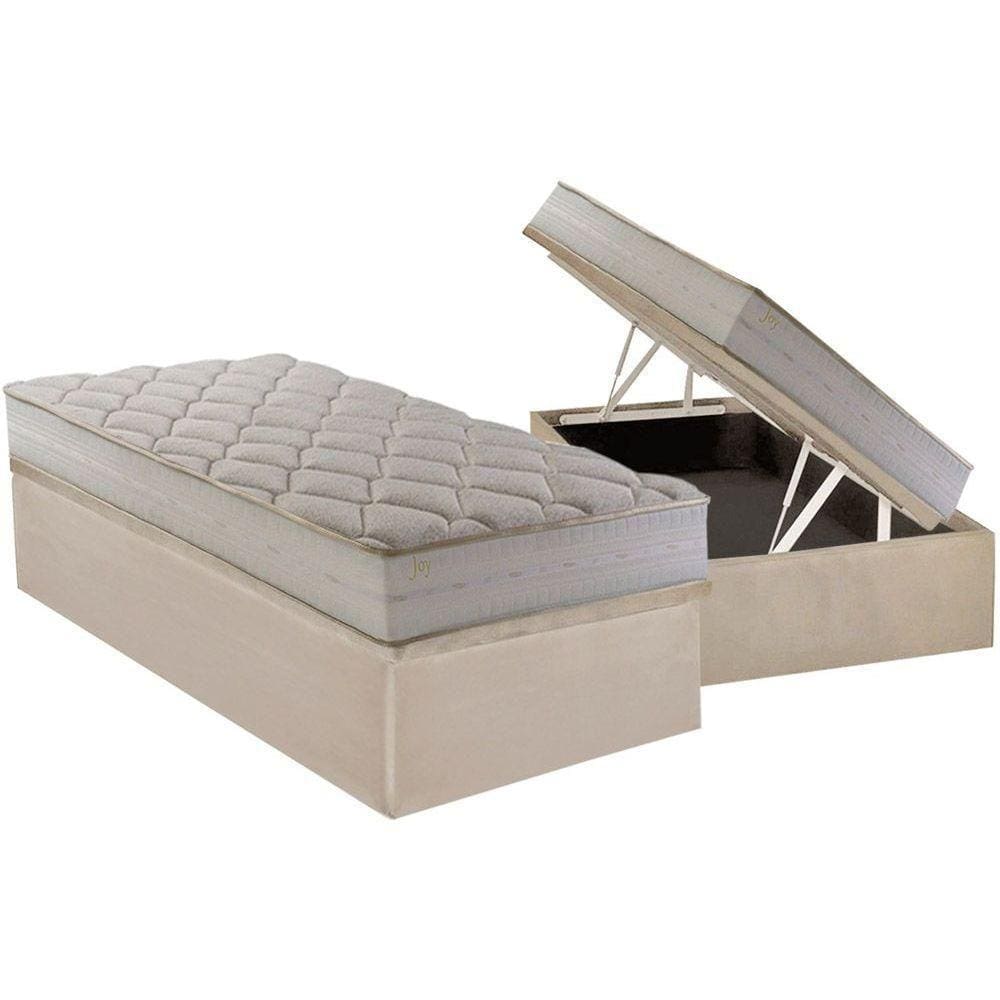 Cama Box Baú Solteiro: Colchão Anatômico Herval D28 / AG65 Joy + Base CRC Suede Clean(88x188)