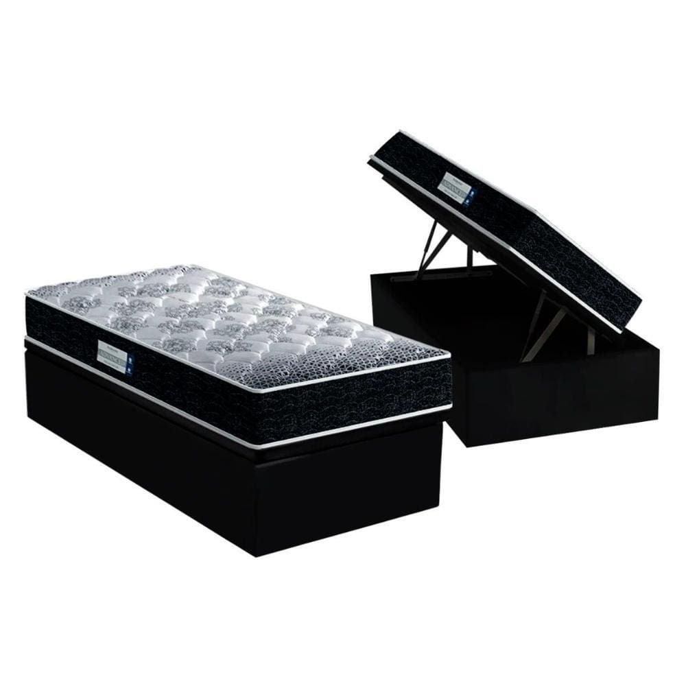 Cama Box Baú Solteiro: Colchão Anatômico Probel D33 / EP ProDormir Advanced Tech1500 + Base CRC Suede Preto(88x188)