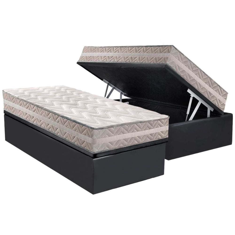 Cama Box Baú Solteiro: Colchão Anatômico Paropas D28 / AG65 Master Gray + Base CRC Suede Gray(88x188)