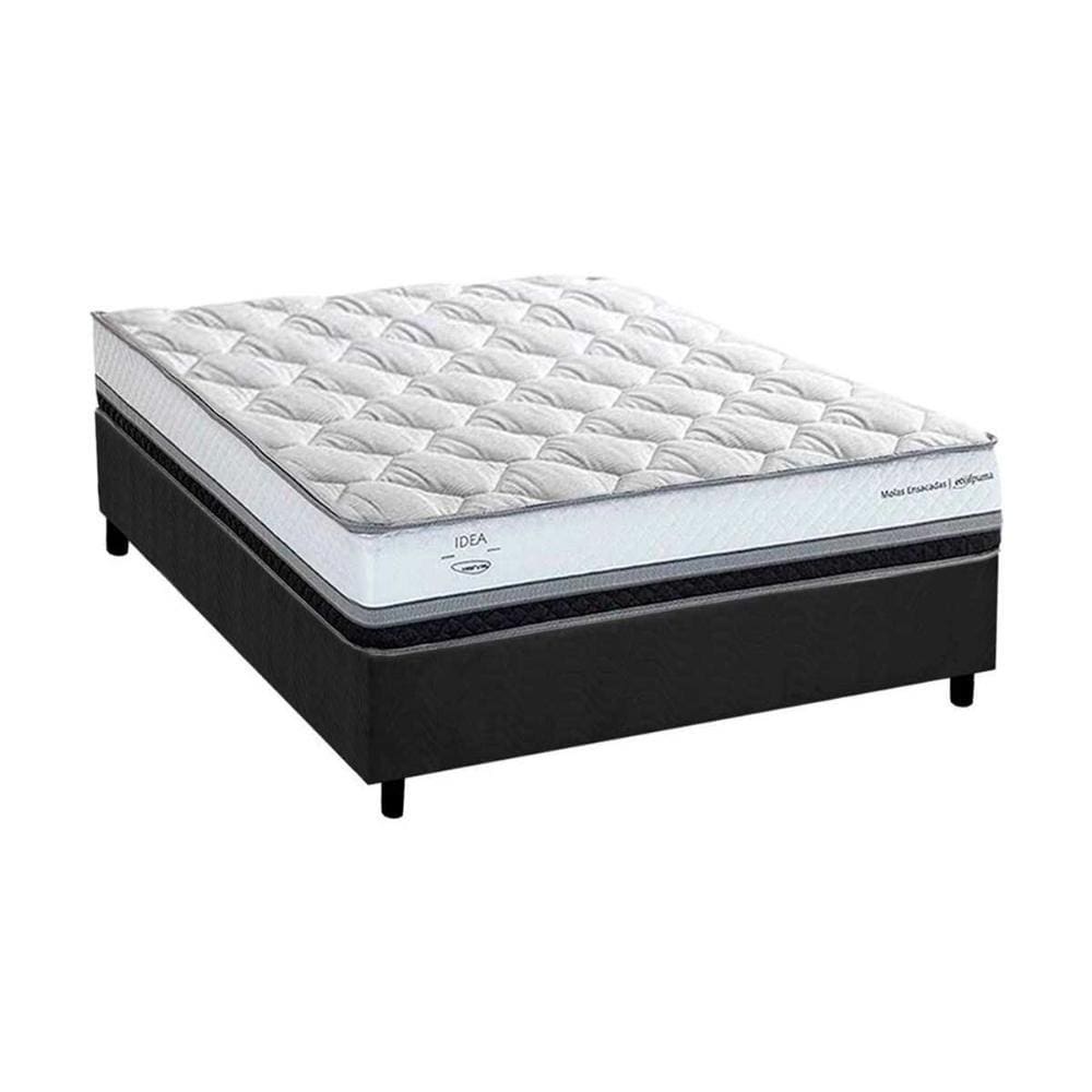 Cama Box Viúva: Colchão Molas Ensacadas Herval MasterPocket La Playa C1634 + Base CRC Suede Gray(128x188x33)