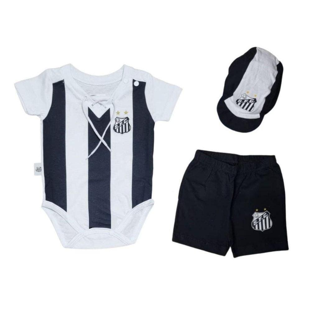 Kit Bebê Santos Body Shorts e Boné Oficial