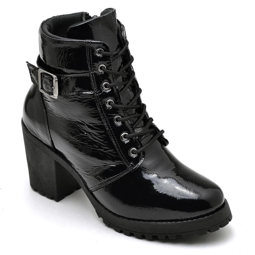 Bota Coturno Feminina Couro Cano Médio Verniz Moda Estilo