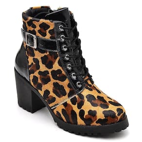 Bota Coturno Feminina Cadarço Animal Print Onça Estilo Moda