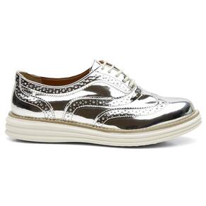 Sapato Derby Feminino Brogue Metalizado Conforto Elegante