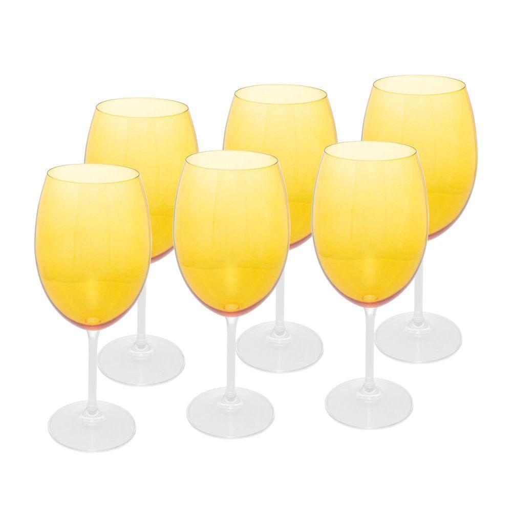 Conjunto 6 Taças de Vinho de Cristal Ecológico Banquet Amarela 580ml - Wolff