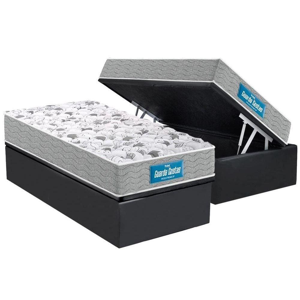 Cama Box Baú Solteiro: Colchão Anatômico Probel D45 / EP Guarda Costas PróExtreme Double Face+ Base CRC Suede Gray(88x188)