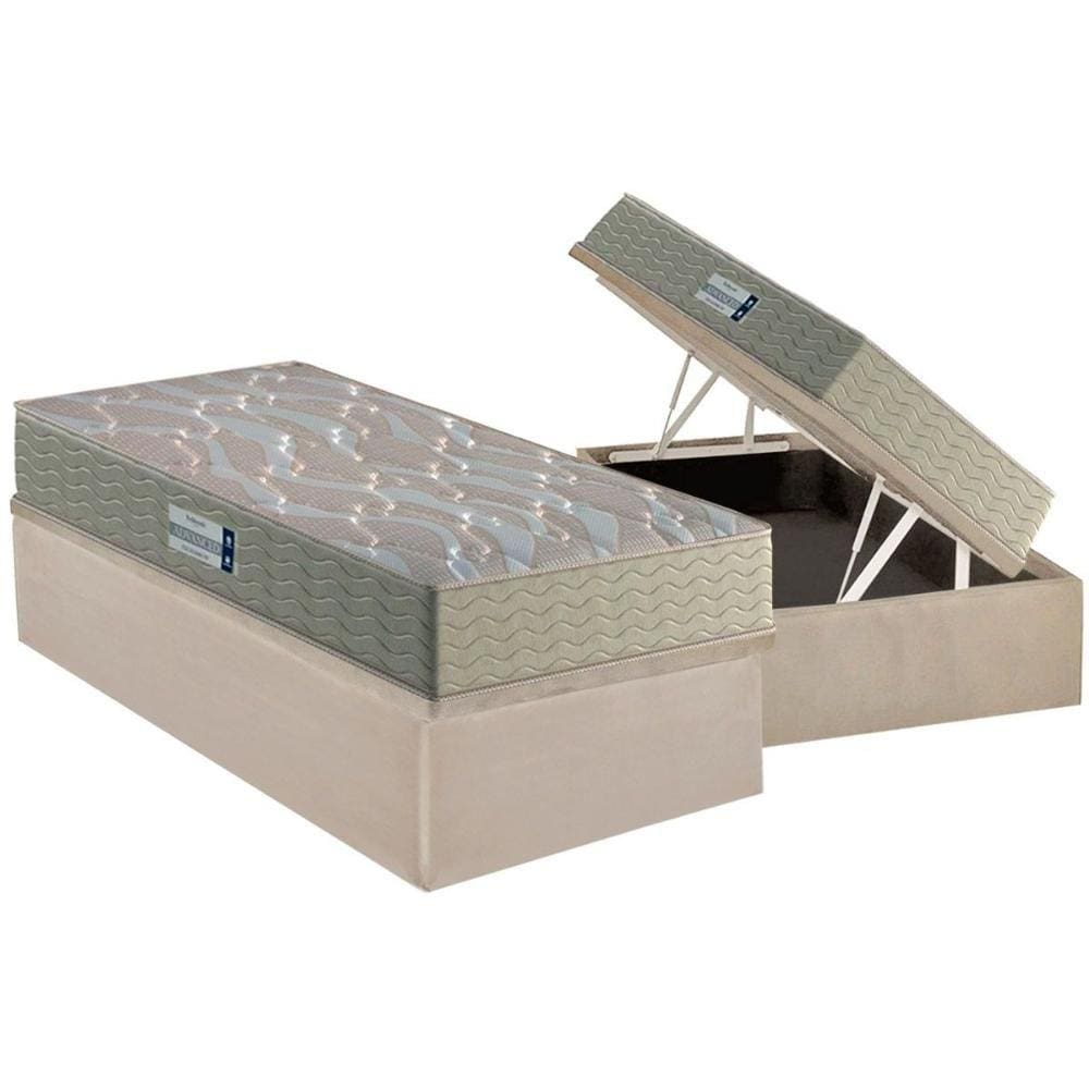 Cama Box Baú Solteiro: Colchão Anatômico Probel D45 / EP Firmepedic ProDormir Advanced Tech2000 Double Face + Base CRC Suede Clean(88x188)
