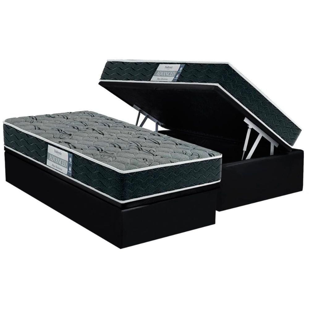Conjunto Box Baú Solteiro: Colchão Espuma Probel D33 ProDormir Advanced Mega Resistente + Base CRC Suede Black(88x188)