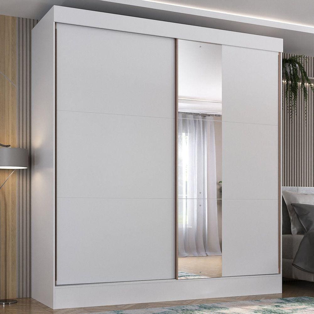 Guarda-roupa Casal Flex com Espelho 2 Portas 3 Gavetas Pantanal Branco