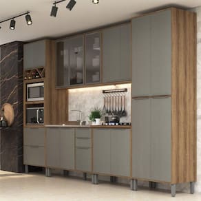 Cozinha Modulada 6 Peças 15 Portas 5 Gavetas Lavínia Amêndoa/Niágara