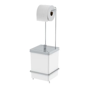Suporte Porta Papel Higiênico Com Lixeira Quadrada 6,5 Litros De Banheiro Branco Cromado - 1632BCC Future