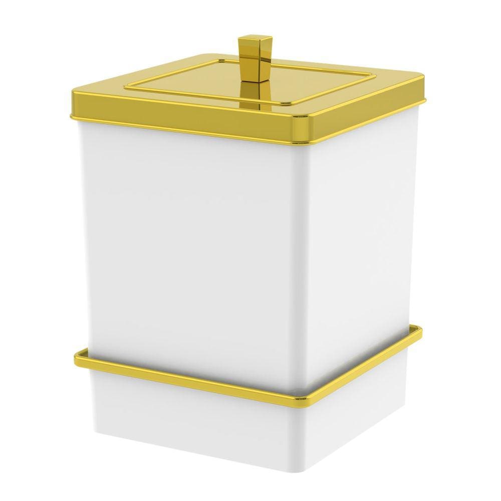 Lixeira 6,5L Tampa Quadrada Com Suporte Ventosa Cesto De Lixo Branco Dourado - 8065BCD Future