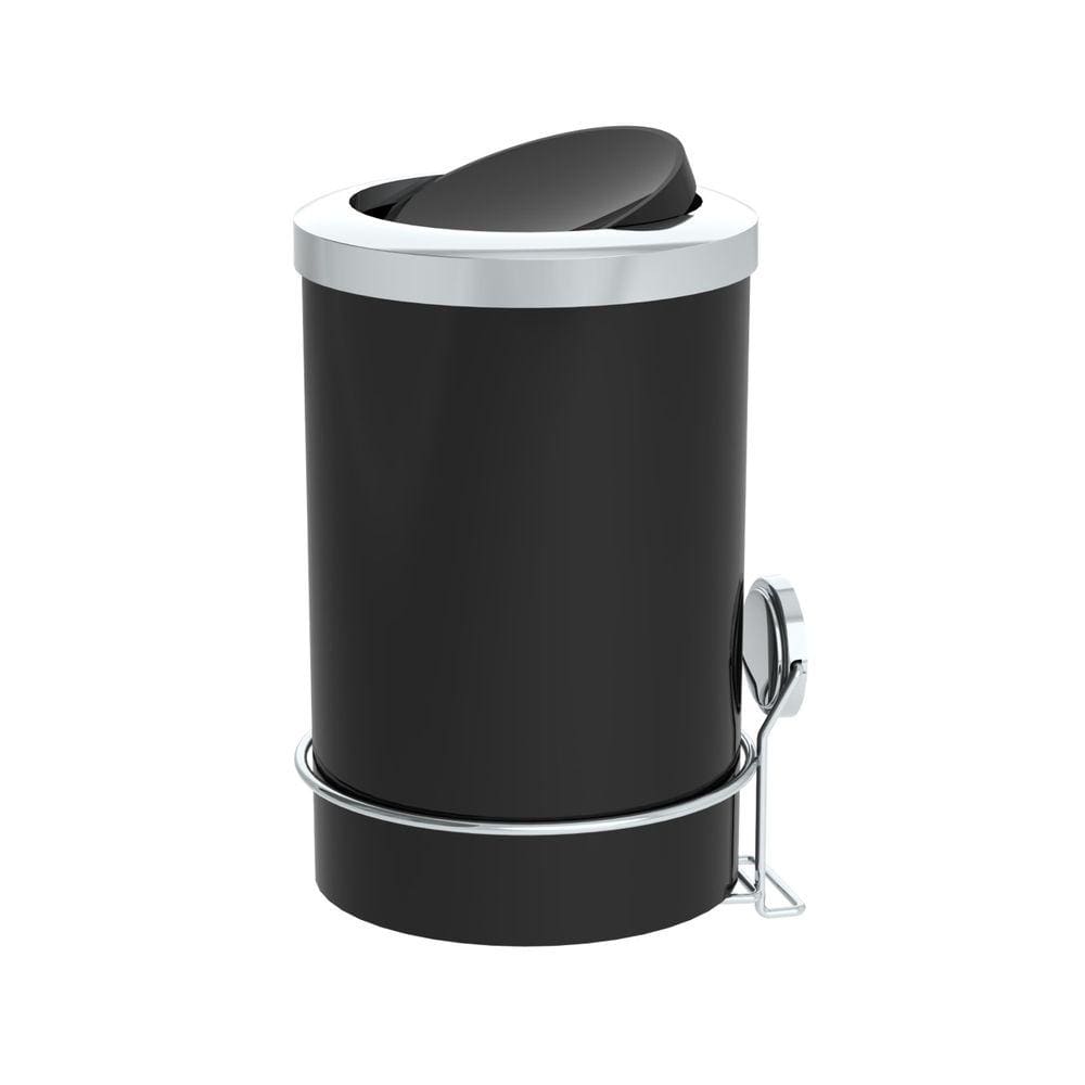 Lixeira 8L Tampa Basculante Redonda Com Suporte Adesivo Cesto De Lixo Preto Cromado - 156PTC Future