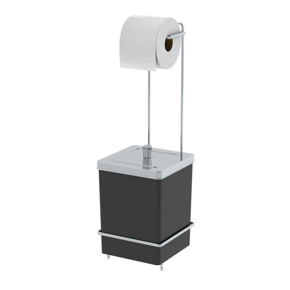 Suporte Porta Papel Higiênico Com Lixeira Quadrada 6,5 Litros De Banheiro Preto Cromado - 1632PTC Future