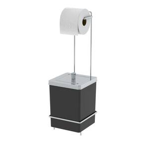 Suporte Porta Papel Higiênico Com Lixeira Quadrada 6,5 Litros De Banheiro Preto Cromado - 1632PTC Future